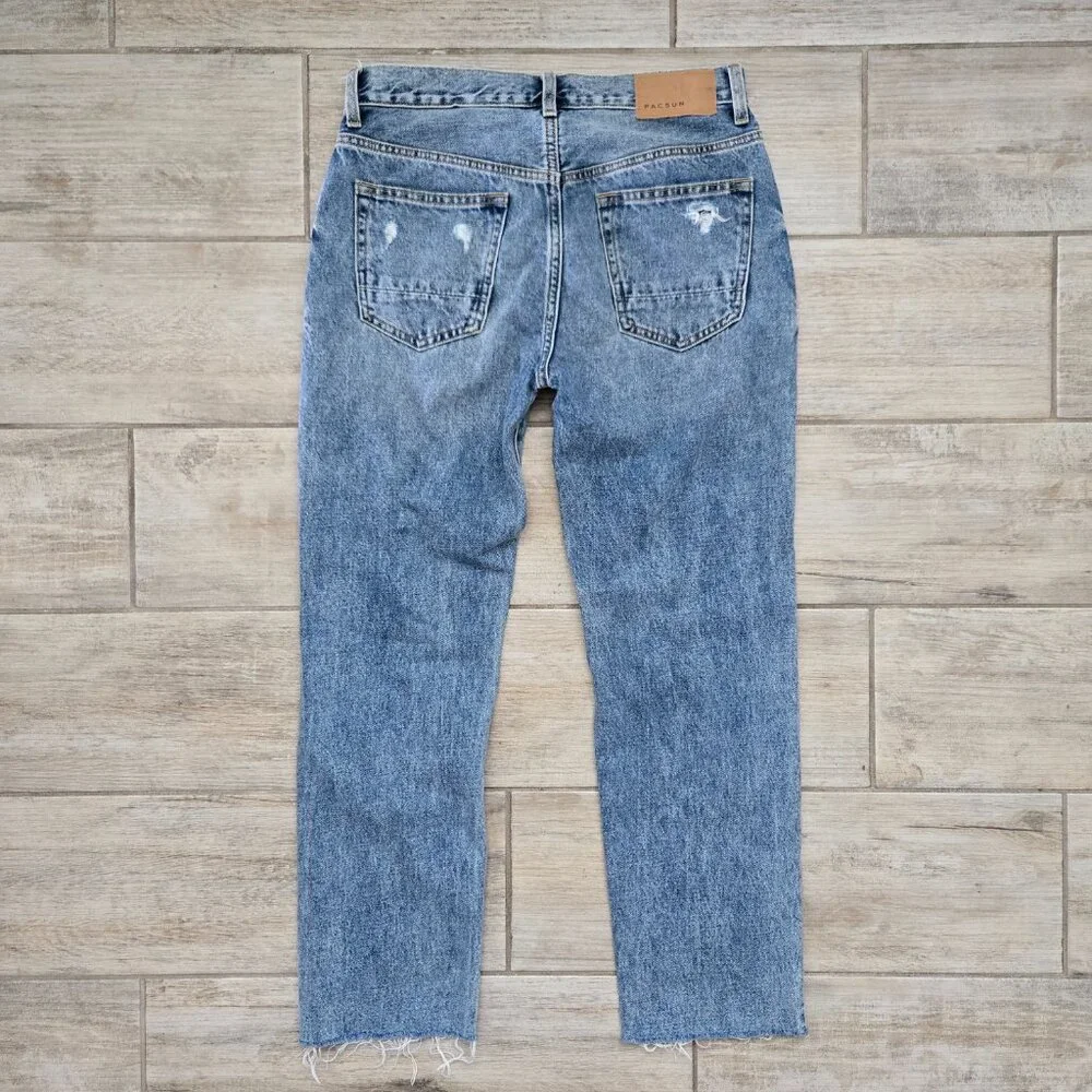 PacSun‎ Vintage Loose Distressed Jeans Women's Medium Wash Raw Hem Button Fly 29